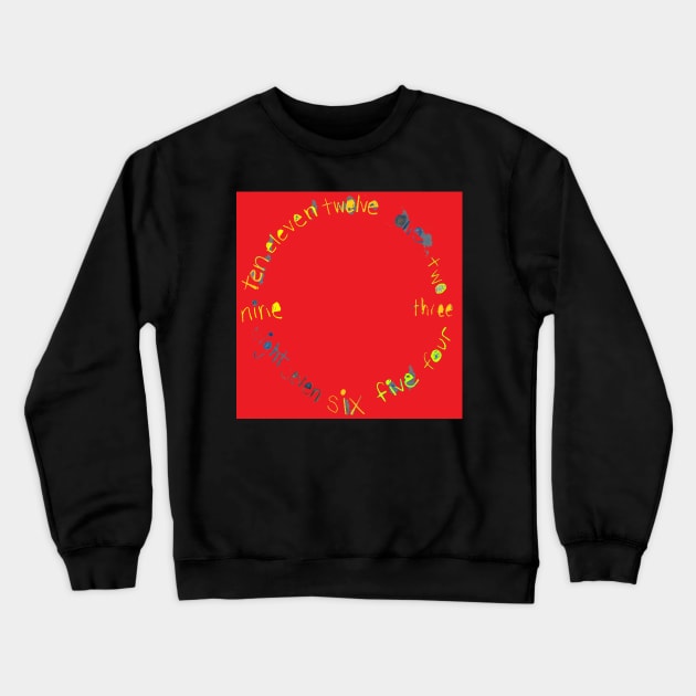 Red O'Clock with Numbers, watercolor in red blue lime green yellow Crewneck Sweatshirt by djrunnels